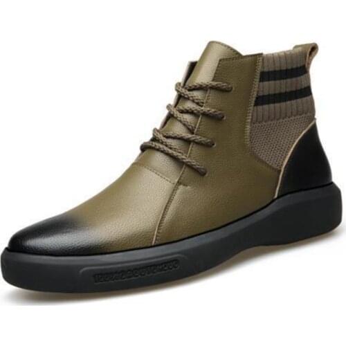 Genuine Leather Mens Martin Boots Autumn and Winter Leather Mens Ankle Boots Plus Velvet Cotton Mens Flat Casual Boots