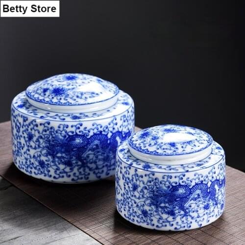 Cylindrical Dragon Ceramic Tea Caddy Embossed Flower Sealed Storage Jar Household Candy Nut Storage Jar Container Art Decoration