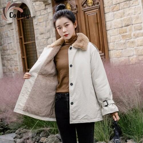 Cotday Winter Warm Female New Single Breasted Khaki Vintage Belt Cotton Liner JacketKorean Version Elegant For Women Parka Coat