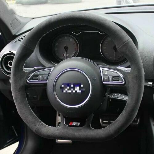 For Audi A1 A3 A4 A5 A6 A7 Q3 Q5 S1 S3 S4 S5 S6 S7 Black Suede Leather White Stitching Steering Wheel Stitch on Wrap
