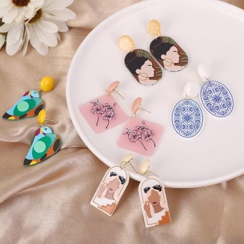 European and American new jewelry with geometric creative 3D abstract painting earrings fashion acrylic illustration earrings