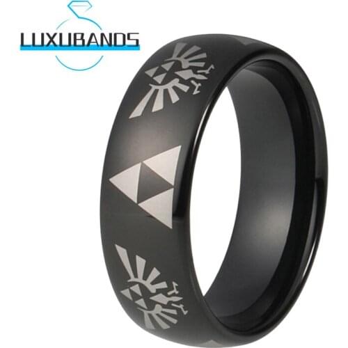 Tungsten Carbide Ring Engagement Domed Band 8MM Black Polished Finished Custom Pattern For Men Wemen Comfort Fit
