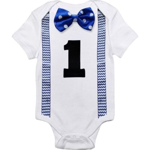 Baby Boys White Rompers Jumpsuits Newborn Baby 1 Year Birthday Party Romper Clothes Infant Clothing Toddler Boy Bow Tie Outfits