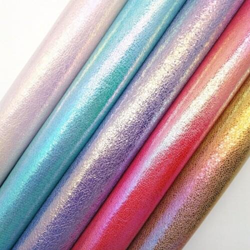 Amonglitter Wholesales Leather Supplier Gradual Rainbow Crack Synthetic Leather Faux Vinyl Fabric For Bows DIY 21x29cm GM5019A