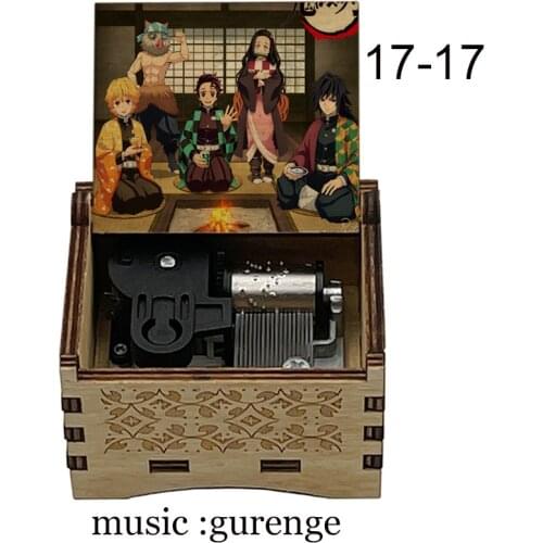 Mechanical wooden demon slayer Kimetsu no Yaiba music gurenge Tanjirou Nezuko print music box kids Christmas gift boys girls toy