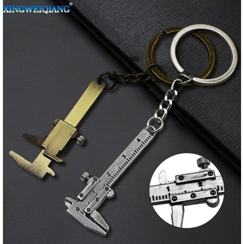 Mini Portable Zinc Alloy Metal Simulation Model Slide Ruler Vernier Caliper Key Chain Universal Car Key Ring