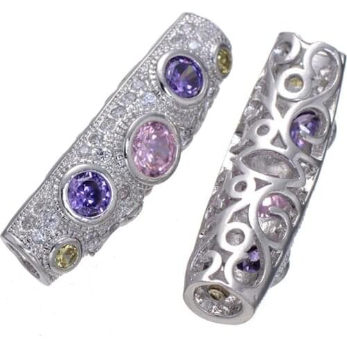 Multicolor Zircon Micro-Inserts Components Silver Color Metal Micro Pave Jewelry Accessories Tubes For DIY Bracelets CHFT19