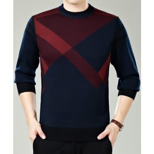 Autumn Mens Fashion Patchwork Warm Knitted Sweater Male Casual Round neck Pullovers Sweaters Cashmere Knit Jumper for Winter