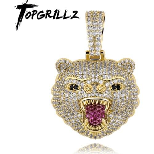 TOPGRILLZ New Fashion Hip Hop Jewelry Beast Bear Animal All Iced Out Pendant Necklace With 4MM Tennis Chain For Men Gift