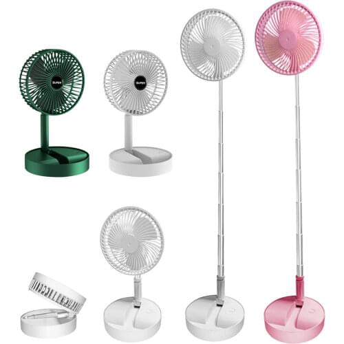 Folding Telescopic Floor Fan Summer Silent Student Desktop Fan USB Rechargeable Portable Household Mini Air Cooler Electric Fan
