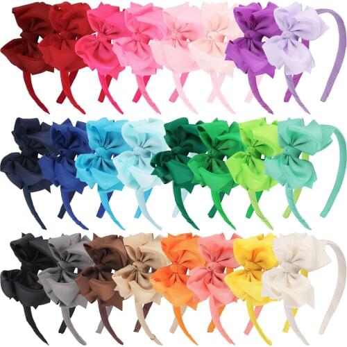 24pcs/set Girls Ribbon Bow Headband 3.5 Inch Floral Hair Bows Hairband Flower Tails Design Children Head Pieces