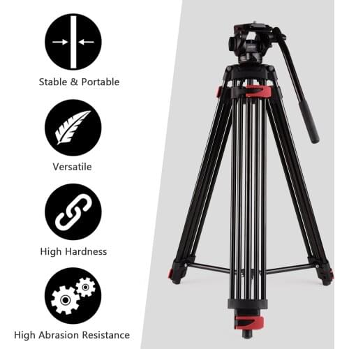 Andoer Professional Heavy Duty Tripod Panoramic Fluid Hydraulic Head Tripod Max. Load 10KG for Camera Camcorder Video Shooting