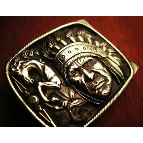 Handmade The Horse and Indian chief Pattern High-grade Brass Belt Buckle ｜ Mens Belt Head ｜ Belt Accessories