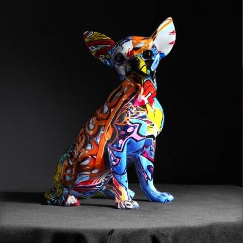 Nordic Resin Painted Dog Miniatures Figurines Handmade Animal Statue Home Decorations Desk Ornaments Pet Dog Sculpture Craft