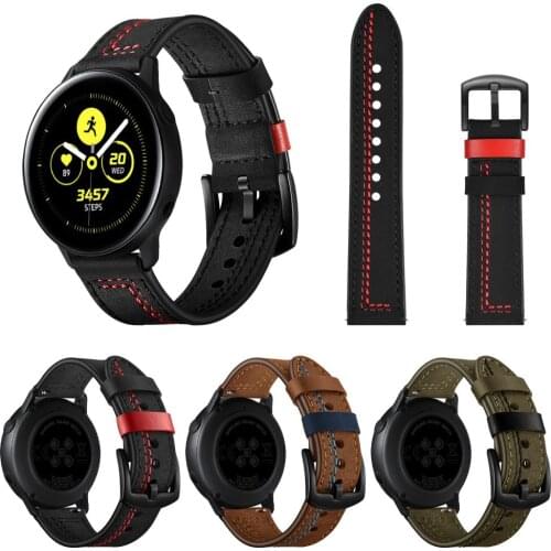 Top layer Leather Band Watchband 22 mm 20mm for Samsung Watch Active 2 40mm 44mm Stitching watch with wrist strap