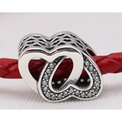 Authentic S925 Bead DIY Jewelry Entwined Love Charm fit Women Bracelet Bangle Clear CZ Girl Gift