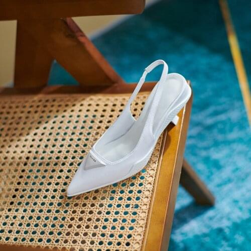 SKLFGXZY New Summer Women Sandals Genuine Leather Cowhide Pointed Black White Womens Shoes Party Fashion Brand Sandals