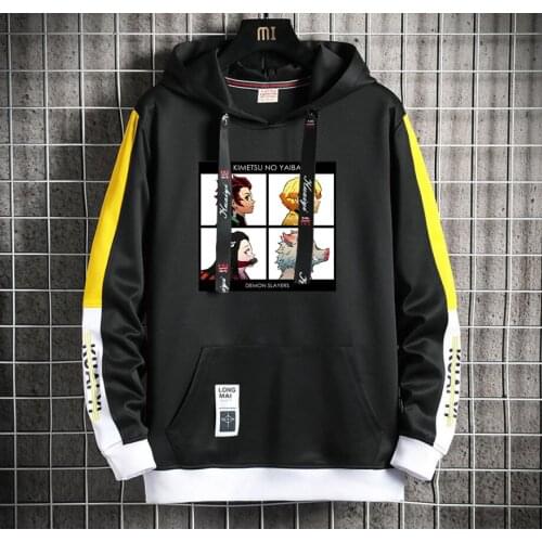 Demon Slayer Anime Hoodie teenagers Popular Harajuku Hoodeds Pullover Streetwear Casual Fake Two-Piece jacket men coat