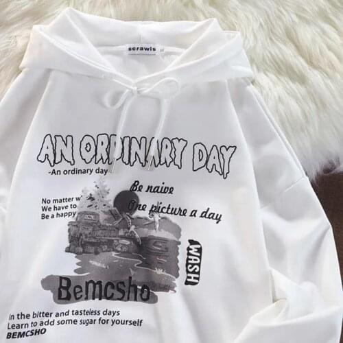 Black White Hip Hop Streetwear Letter Printed Sweatshirt Hoodies Women Pullovers 2021 New Fashion Long Sleeve Tops Clothes Teens