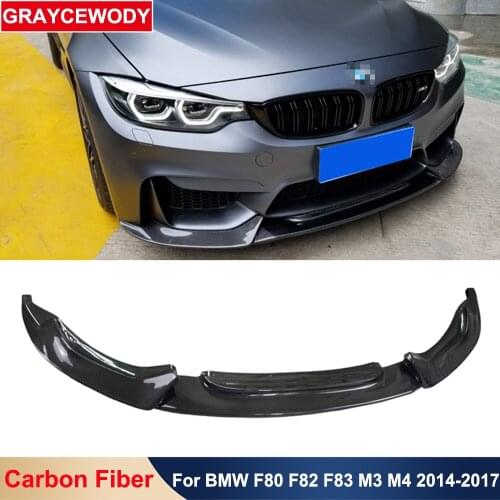 V Style Real Carbon Fiber Front Bumper Lip Car Body Modification Part For BMW F80 F82 F83 M3 M4 Cab Series 2014-2017