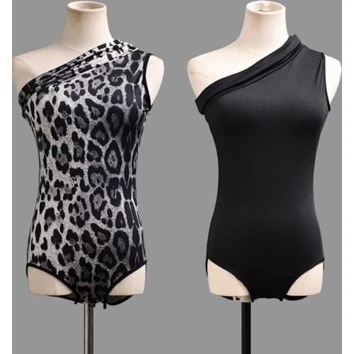 Female Latin Tops Sexy Slanted Shoulder Leopard Bodysuit Ballroom Dance Top Performance Costume Tap Latin Dance Wear Women 897
