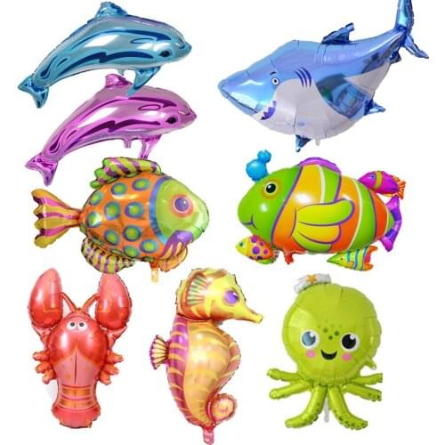 10pcs/lot Big Hippocampus Octopus Fish Shark Foil Balloon Ocean Animal Theme Kids Gifts Birthday Party Decoration Helium Balloon