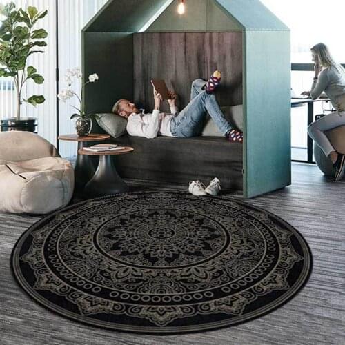 3D Retro Black Geometric Pattern Round Carpets For Living Room Bedroom Floor Mat For Home Cloakroom Decoration Large Area Rugs