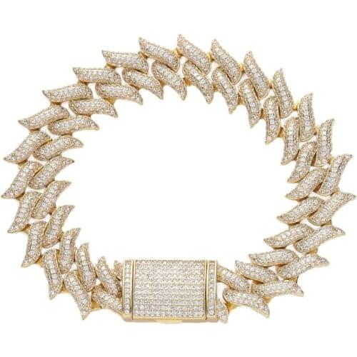 7inch 8inch Brass Iced Out Bling Chain Bracelet for men Jewelry Brass CZ Cuban Bracelet hip hop BB032