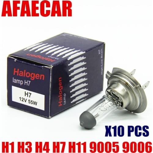AFAECAR 10pcs 55w H7 12V H1 H3 H4 H8 H9 H11 Hb3 9005 HB4 9006 Car Headlight Bulbs Halogen bulb