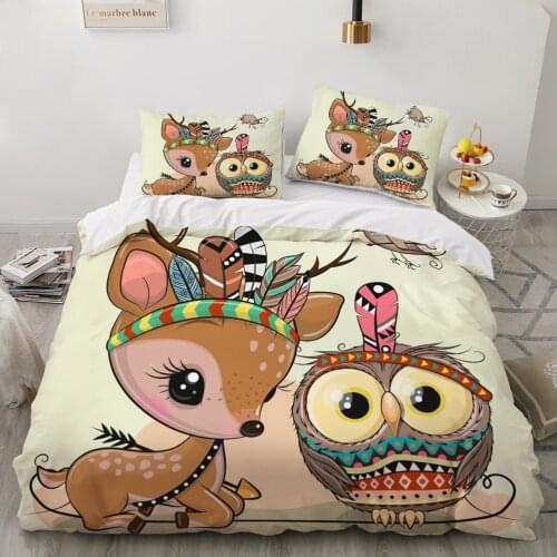 Kids Bedding Set for baby cartoon duvet cover set for home bed linen bed set family sets Euro 150*200 Cute deer owl