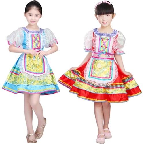 Kids Russian National Costumes Modern Stage Costumes Children Dance Princess Dress for Girl Party Show Dance Dress
