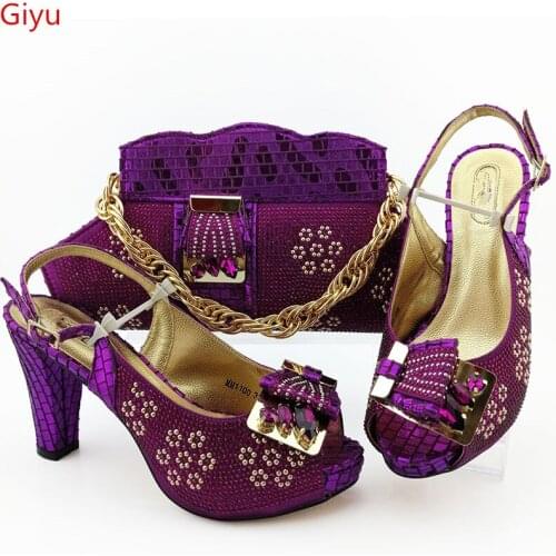 Doershow beautiful purple Matching Women Shoe and Bag Set Decorated Nigerian Shoes and Bag Set Italy Shoes and Bag set SGO1-5