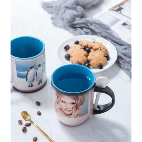 11oz two tone color Personalized Magic Mug, Custom Magic Photo Mug, Color Changing Mug with spoon