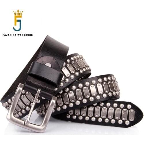 FAJARINA Quality 3.8cm Unique Unisex Retro Belt Five-pointed Star Punk Cowskin Leather Rock Hip Hop Belts for Men Women NW0036