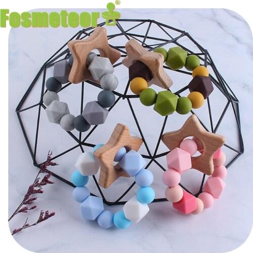 Fosmeteor 2pcs Baby Pacifier Chain Cartoon Star Teether Set Nipple Clip Holder Infant Silicone Teething Soother Molar Toys