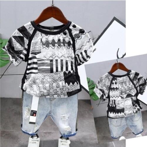 Summer Toddler Boy Clothes Set Casual Cutout Breathable Short Sleeve T-Shirt + Shorts 2PCS Fashion Childrens Clothing Set 2-6Y
