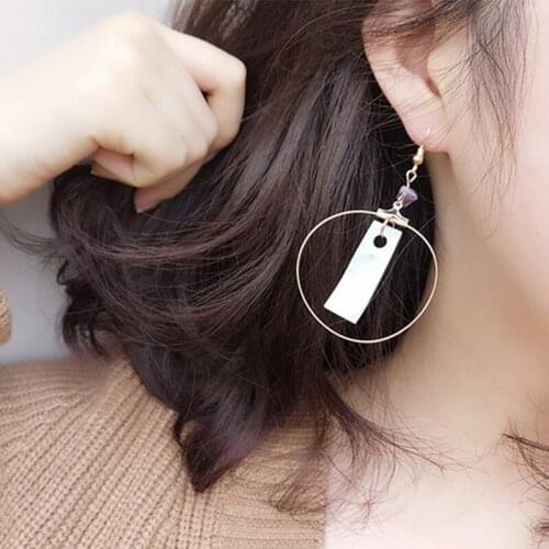 Hot Fashion Charm Gold Color Circle Metal Earrings For Women Retro Purple Crystal Earrings DIY Handmake Jewelry