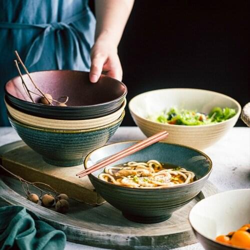 Kiln Random Texture Ceramic Large Noodles Soup Bowl 1000ml Personality Salad Bowl Kitchen Utensils