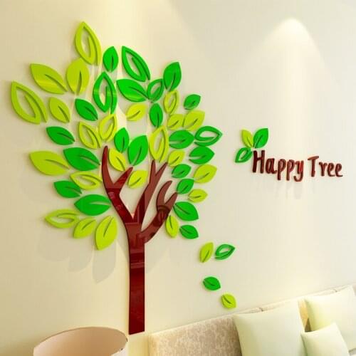 Creative DIY Happy Tree Acrylic 3D wall stickers living room bedroom Kids room decorations background Wall Sticker Home Decor