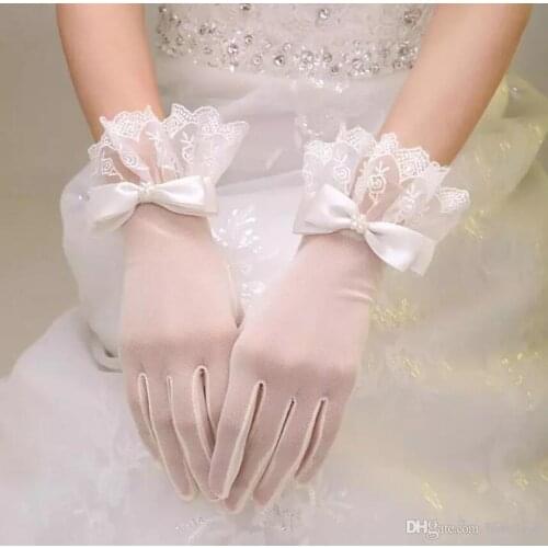 Lace Bridal Gloves Romantic Style Evening Party gloves for girls bowknot style wedding party bridal bridesmaid accessories