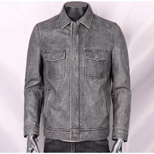 Plus Size 5XL Indian Avatar Pattern Bomber Mens Sheepskin Jackets Genuine Leather Motorcycle Avirex Leather Suede Coats Winter