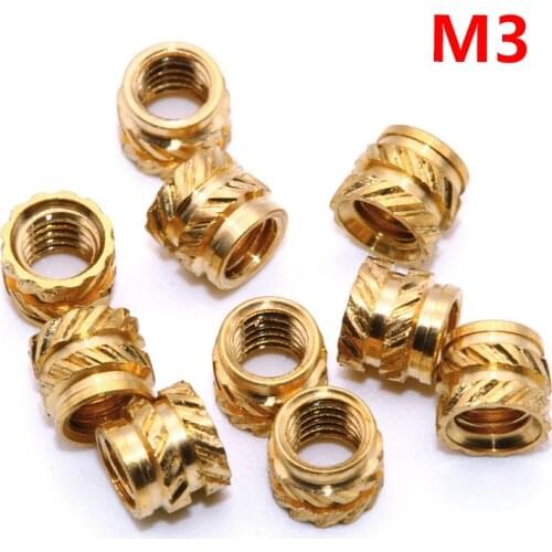 100pcs M3 Brass Hot Melt Inset Nuts Heating Molding Copper Thread Embed Nut SL-type Double Twill Knurled Injection Brass Nut