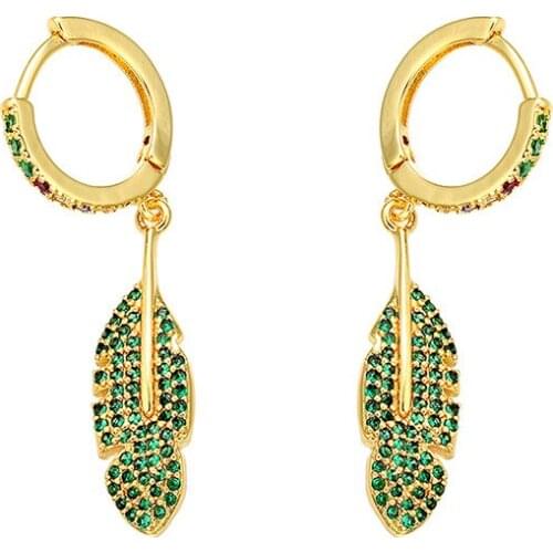 Small Hoop Earrings Women Leaf Geometric Leaves CZ Rainbow Jewelry Gold Color Kid Hoops Zirconia Leaf Drop Earrings Wholesale