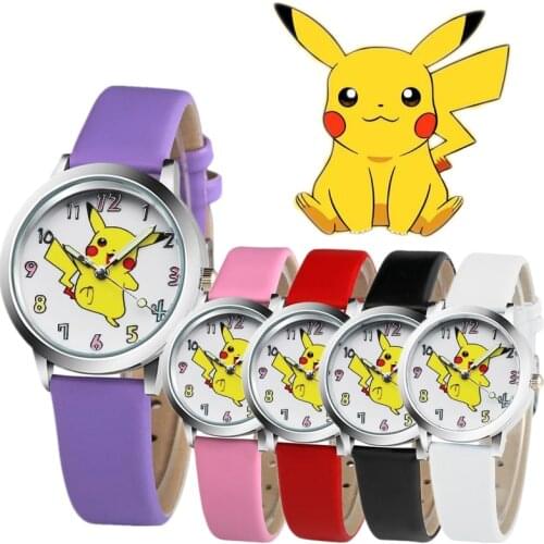 Pokemon Cartoons Pikachu lovely Childrens leather strap quartz watch Student casual accessories watch boy girl Watch gift