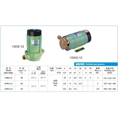 Mini inline booster pump 15DG-12 with 90W 220V 50HZ & household clean water boosting pump