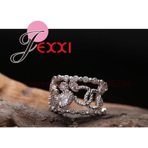 Fashion style 100% 925 Silver Exquisite Flower Shape Opening Adjustable Hollow Ladies Girls Women Ring Daily