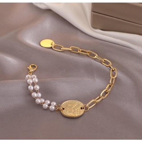 Fashion Vintage Contracted Design Bracelets Bohemia Geometric Round Asymmetry Creative Figure Pearl Bracelet Women Jewelry Metal