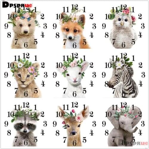 Full Diamond Painting Cross Stitch kit Animals With Clock Mechanism Mosaic 5D Diy Square Round 3d Embroidery Gift HJ12