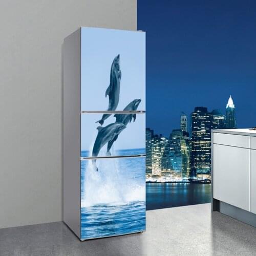 60x150cm/60x180cm Dolphin Animal Pattern Fridge Sticker PVC Refrigerator Door Kitchen Self-adhesive Wall Stickers Decor
