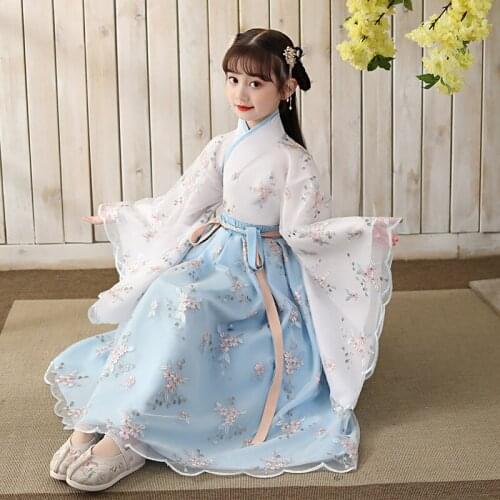 Girls Dress Chinese Hanfu Princess Dress Kids Fairy Folk with Belt Children Dance Oriental Costume Chinese New Year Clothes